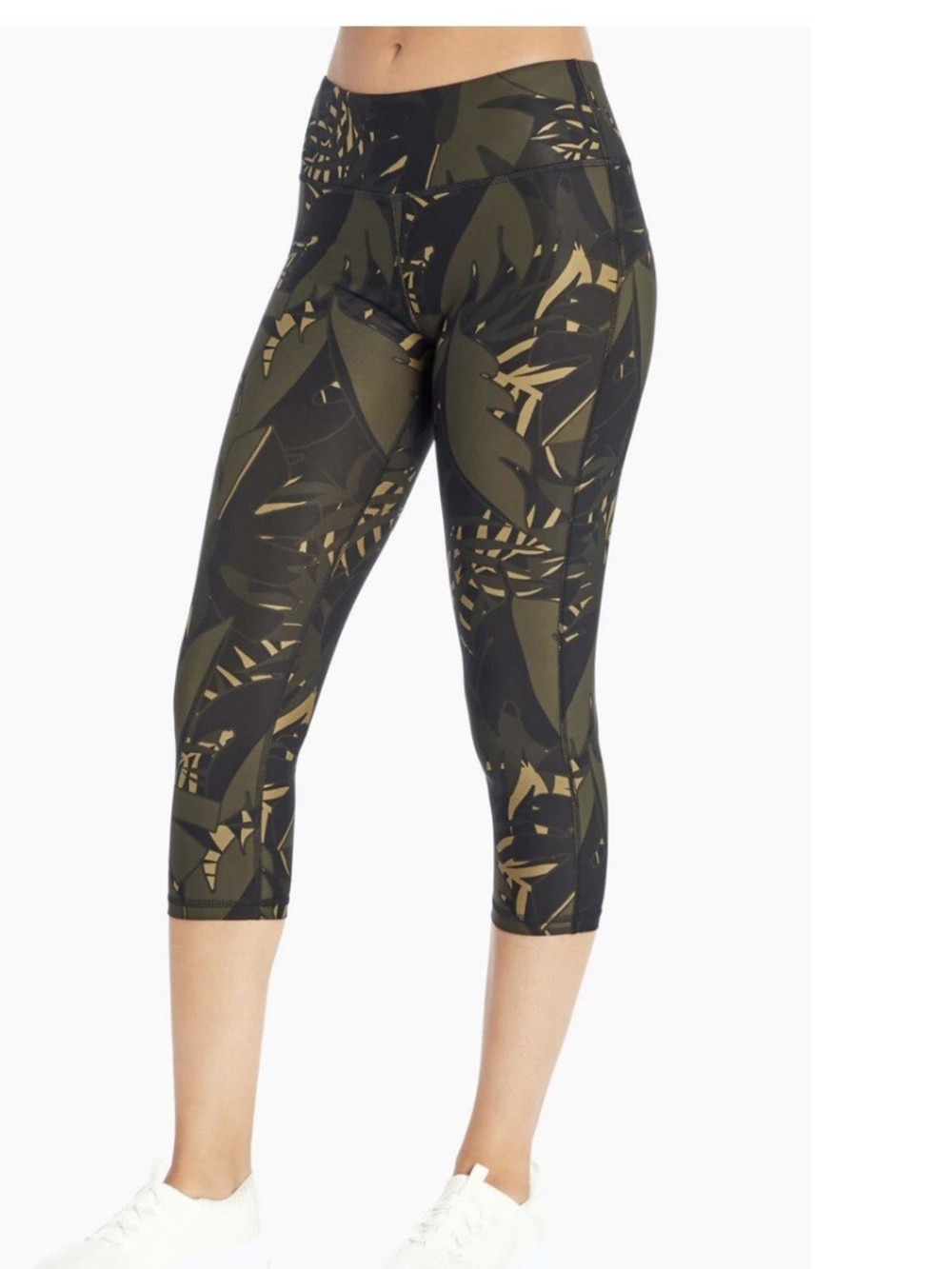 Marika Sport active leggings olive green palm leaf print sz.S